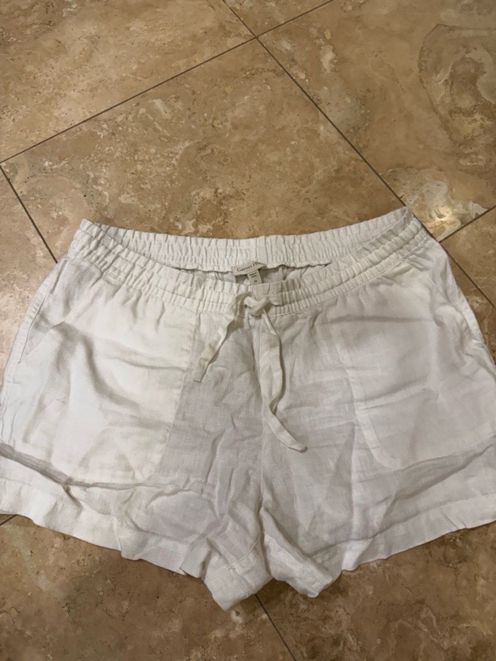 Garnet Hill White Linen Drawstring Shorts